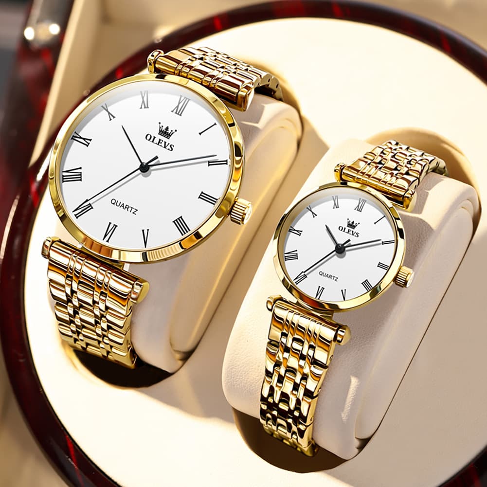 OLEVS Couple Watch Ultra Slim Roman Numerals Stainless Steel Quartz 5592