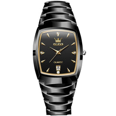OLEVS 7006 Tungsten Steel Watch Tonneau Case Couple Diamond Accent Quartz Luxury Timepiece for Men and Women