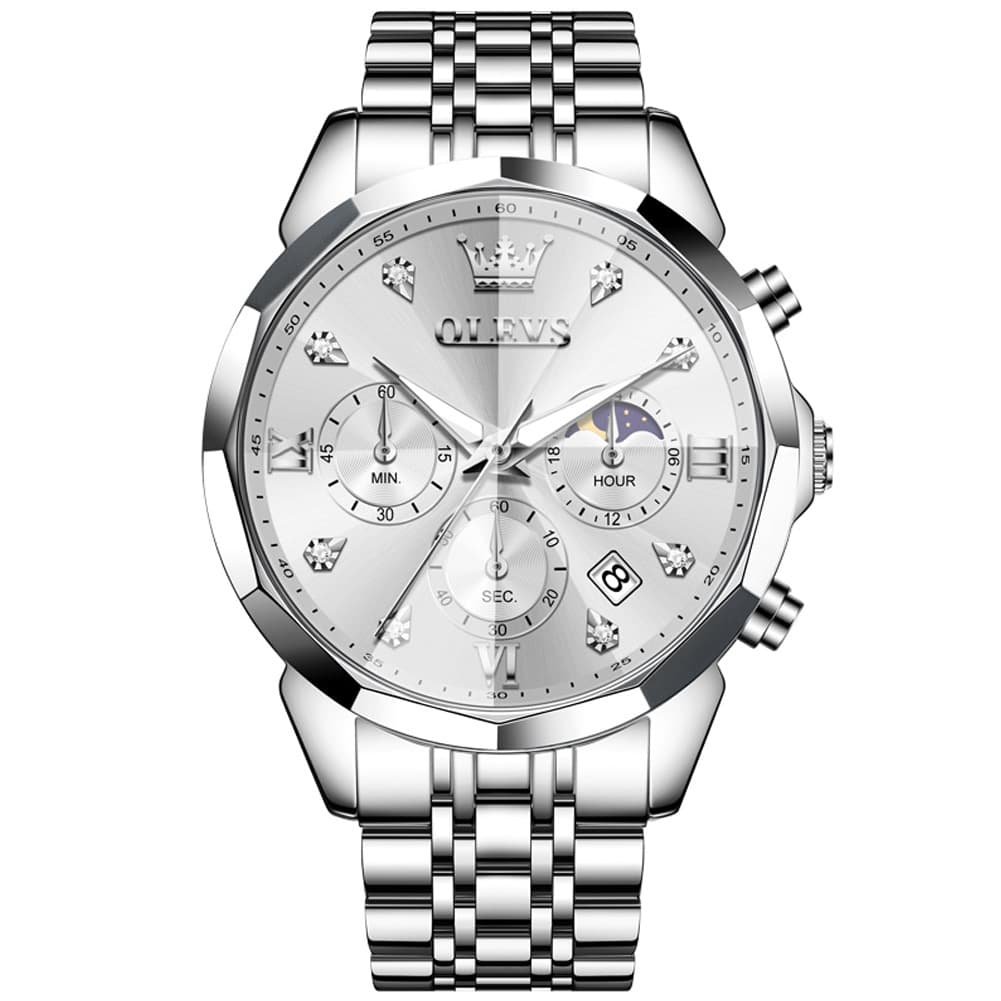 OLEVS 3670 Quartz Moon Phase Chronograph Watch For Men