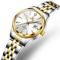 OLEVS Couple Watch Faceted Crystal Two Tone Stainless Steel Date Quartz 5598