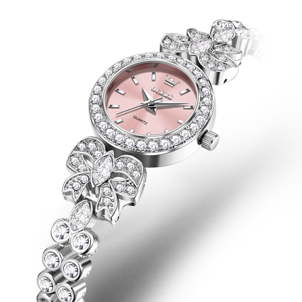 OLEVS 5887 Bow Knot Diamond Bracelet Watch Silver Zirconia Quartz Jewelry Timepiece for Women