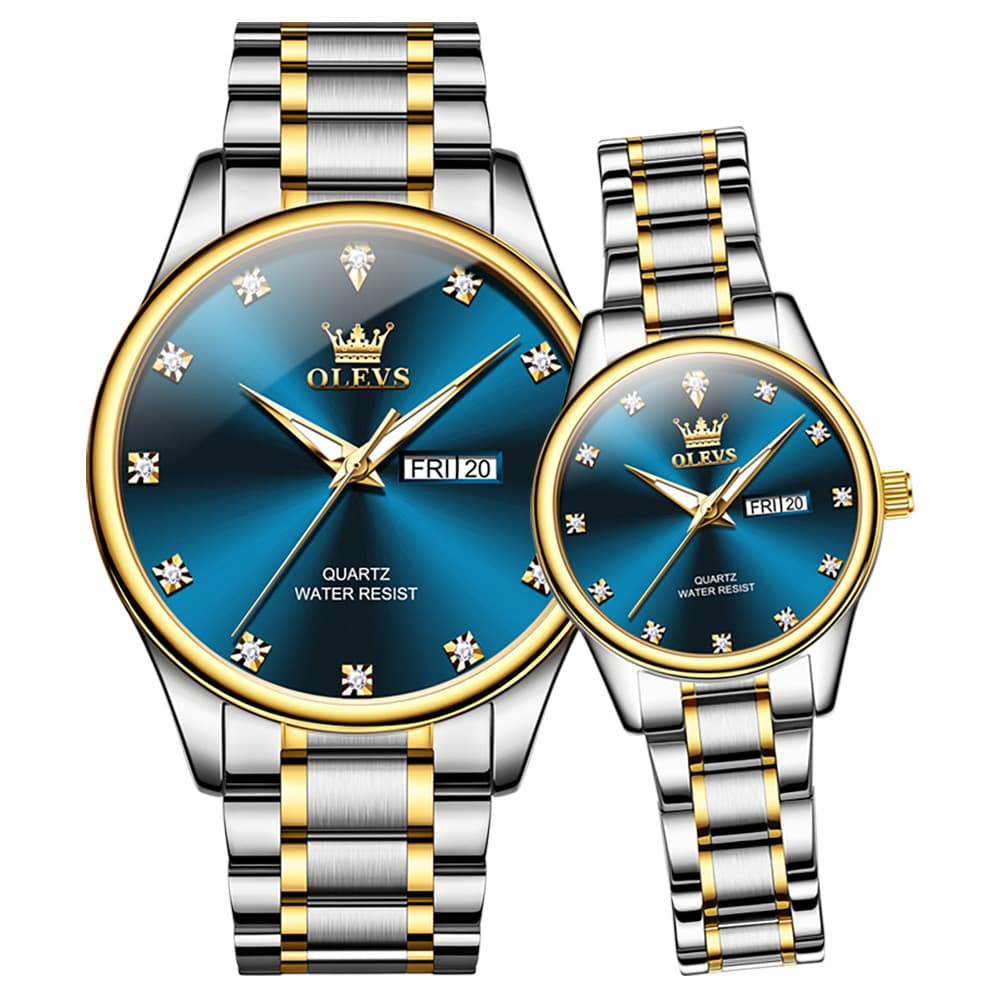 OLEVS 3612Q Diamond Dial Quartz Couple Watches Set