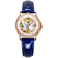 OLEVS 6615 Automatic Skeleton Bright Butterfly Watch Set for Women