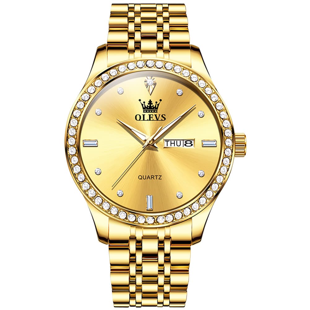 OLEVS 3625 Diamond Bezel Quartz Steel Watch for Men