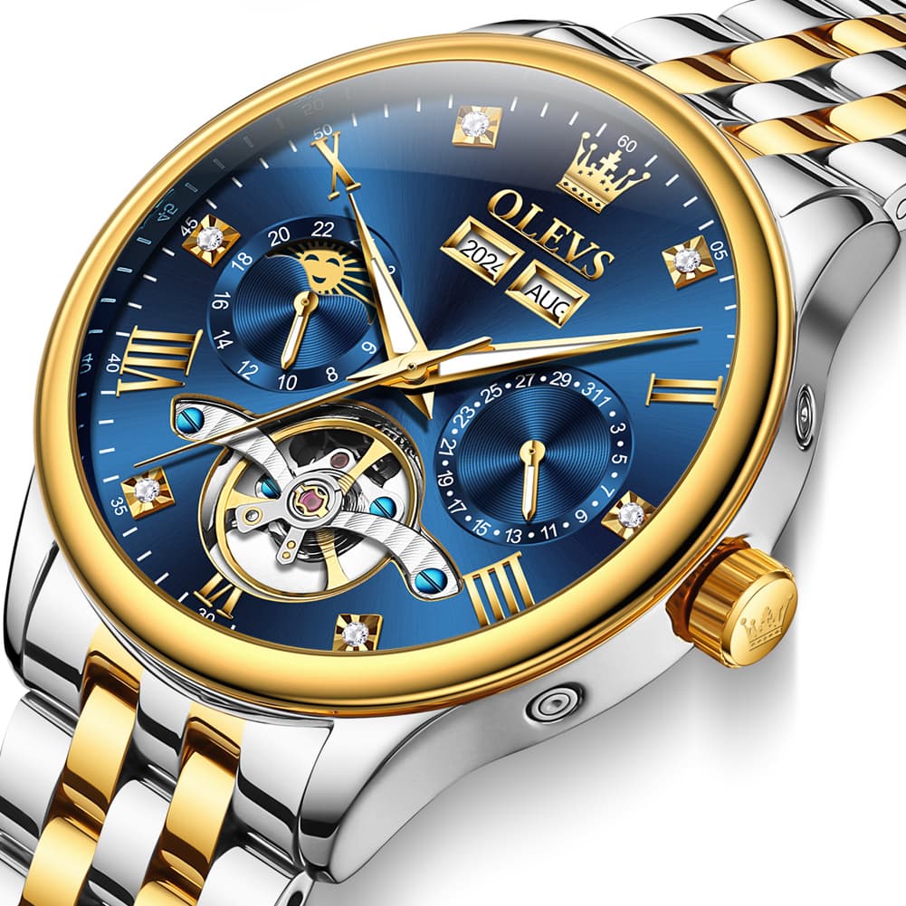 OLEVS 7023 Skeleton Moon Phase Automatic Watch for Men