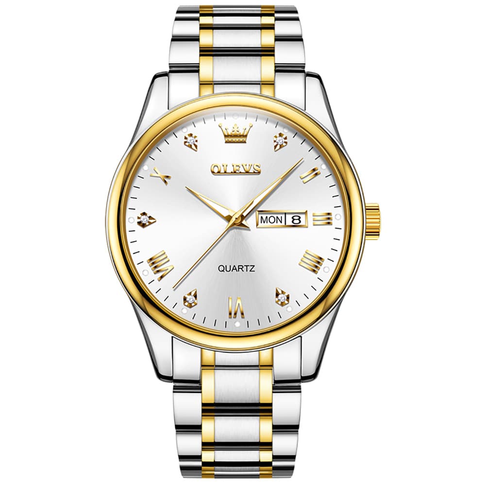 OLEVS 5563 Luxury Diamond Dial Quartz Stainless Steel Day Date Watch for Men