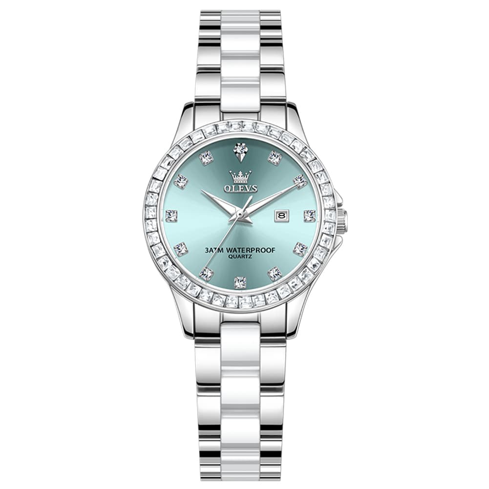 OLEVS 3651 Mother of Pearl Ceramic Crystal Diamond Watch For Women