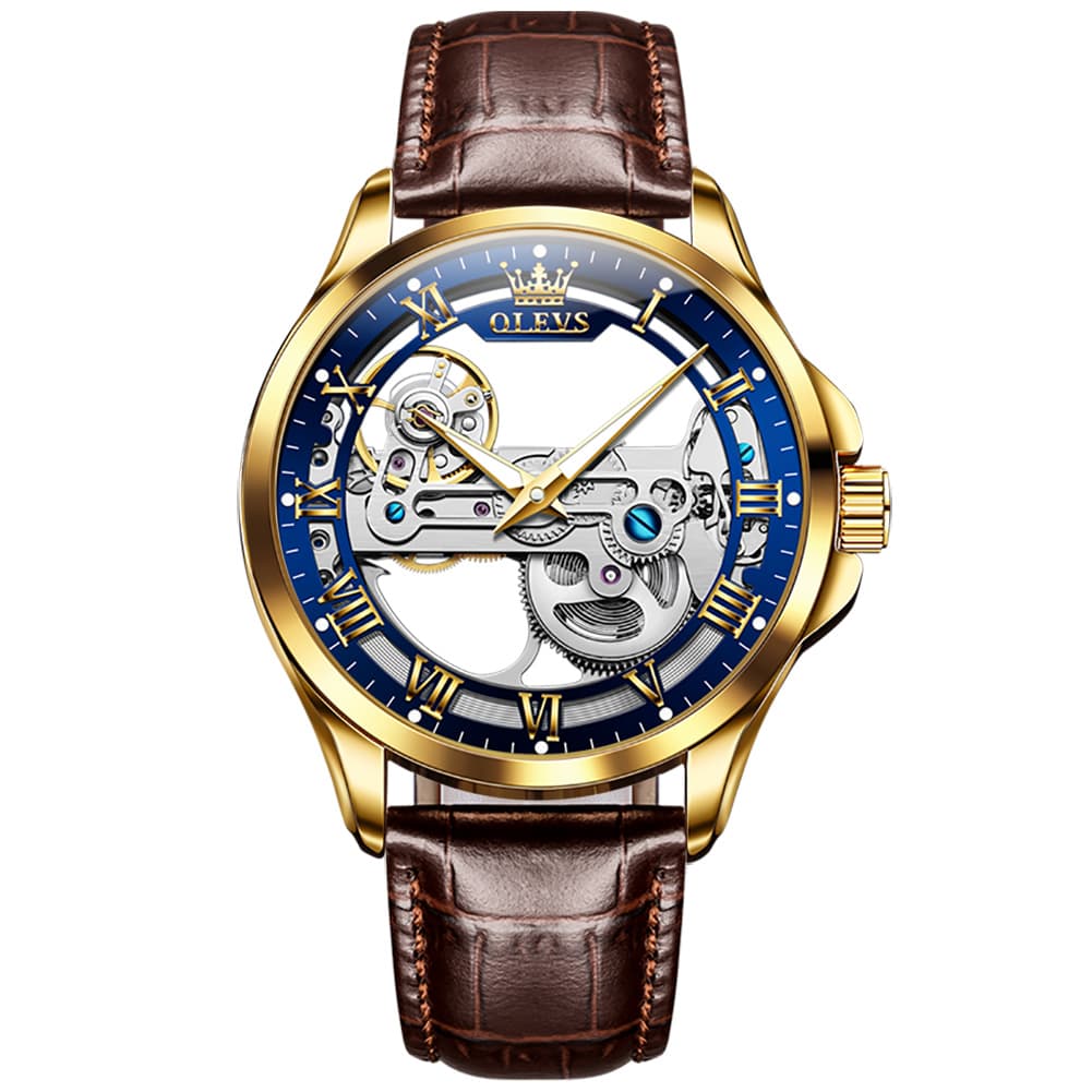 OLEVS 6661 Leather Skeleton Mechanical Watch for Men