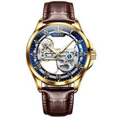 OLEVS 6661 Leather Skeleton Mechanical Watch for Men