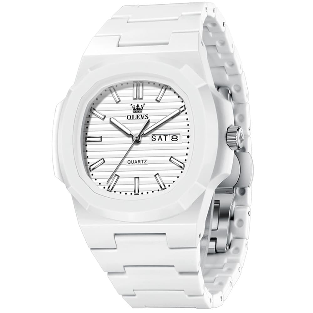 OLEVS Men Streetwear Octagonal Porthole Watch Resin Day Date Quartz 5627
