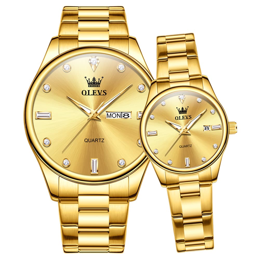 OLEVS 3621Q Minimalist Diamond Quartz Couple Watches Set