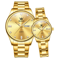 OLEVS 3621Q Minimalist Diamond Quartz Couple Watches Set
