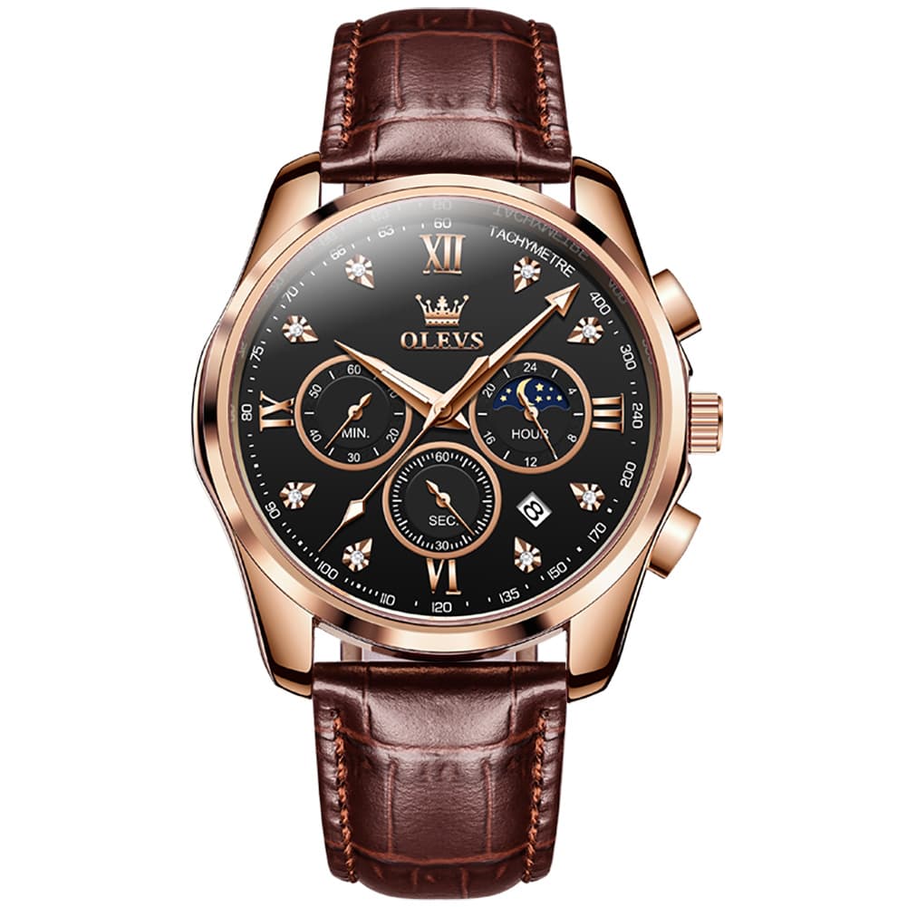 OLEVS 2888 Leather Chronograph Moon Phase Watch for Men