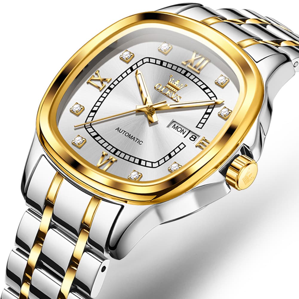OLEVS Retro Square Diamond Dial Automatic Mechanical Watch 9810 for Men and Women