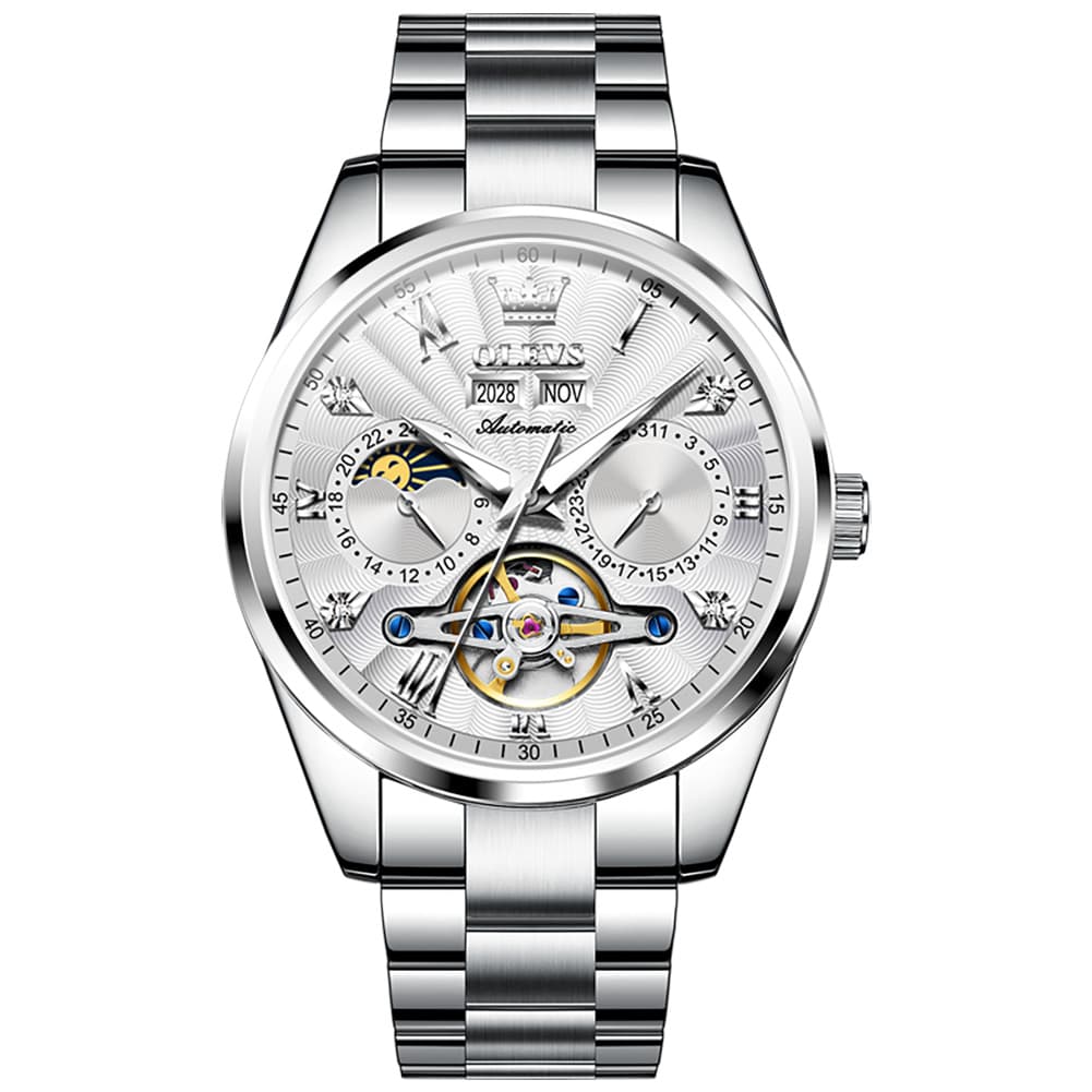 OLEVS 7028 Open Heart Moon Phase Automatic Watch for Men