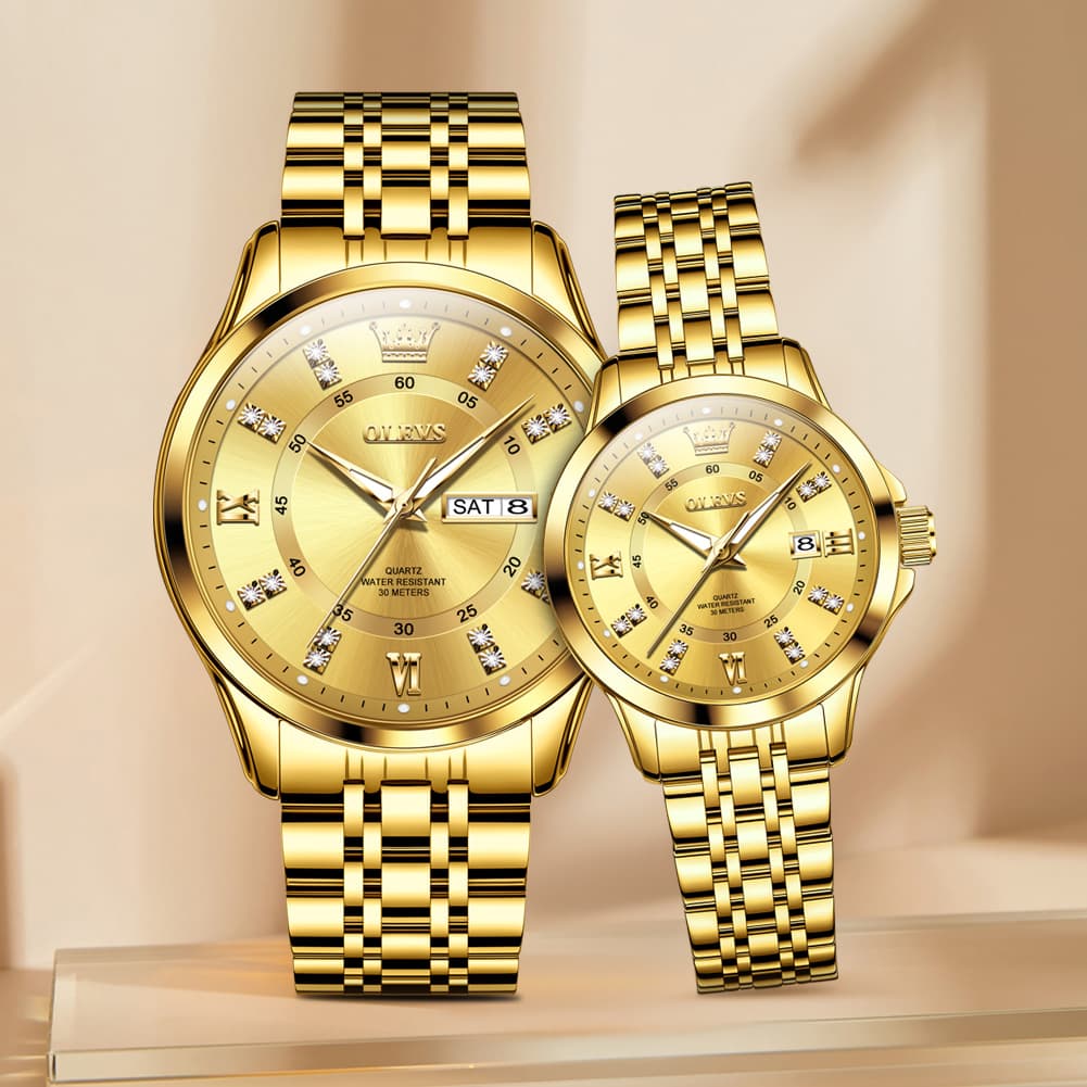OLEVS 3620Q Classic Diamond Quartz Couple Watches Set
