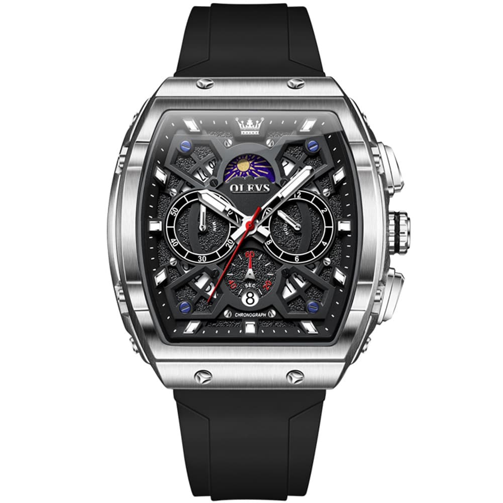 OLEVS 2942 Tonneau Silicone Sports Quartz Watch for Men