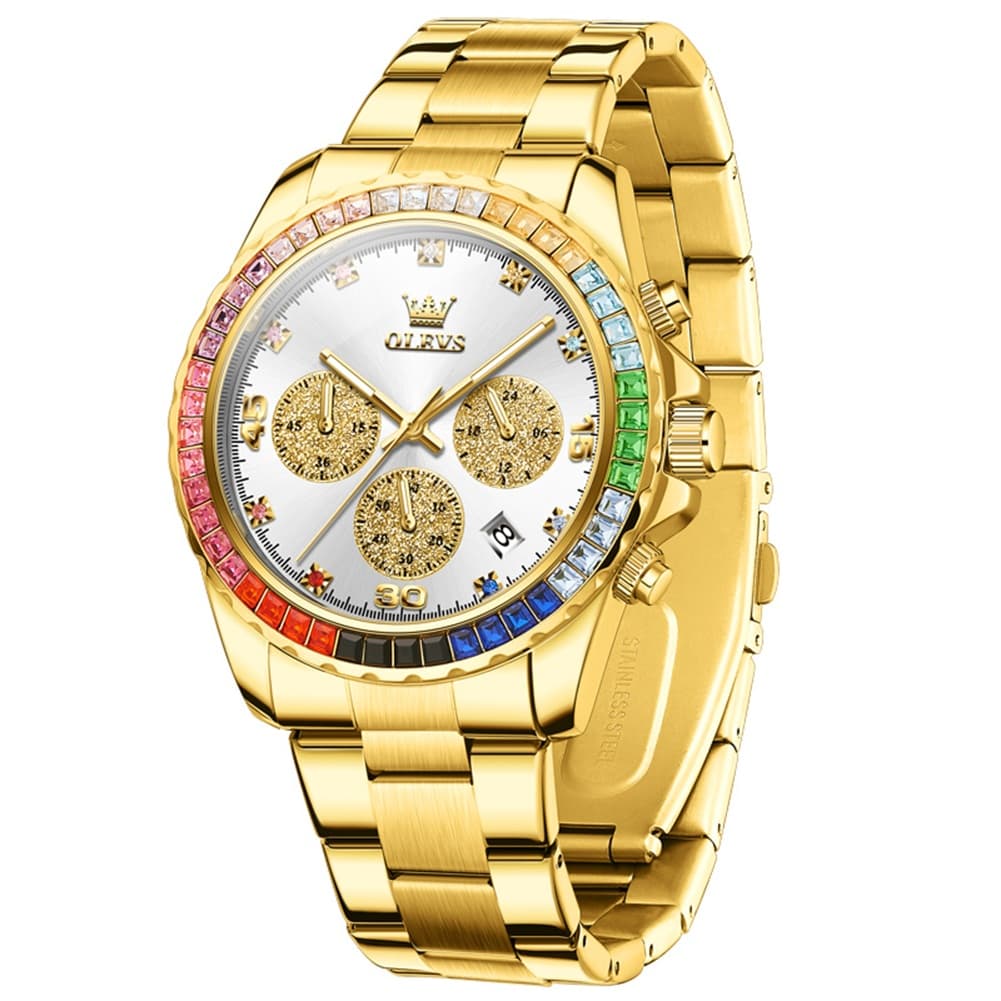 OLEVS 2939 Rainbow Bezel Chronograph Quartz Watch for Men