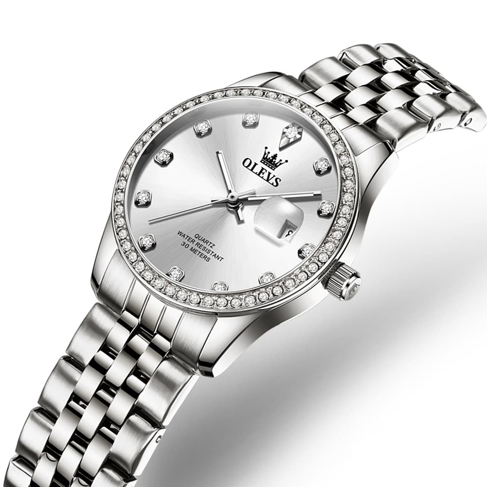 OLEVS 3629NN Diamond Bezel Quartz Steel Watch for Women
