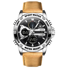 OLEVS 1110 Rugged Dual Display Leather Sport Watch for Men