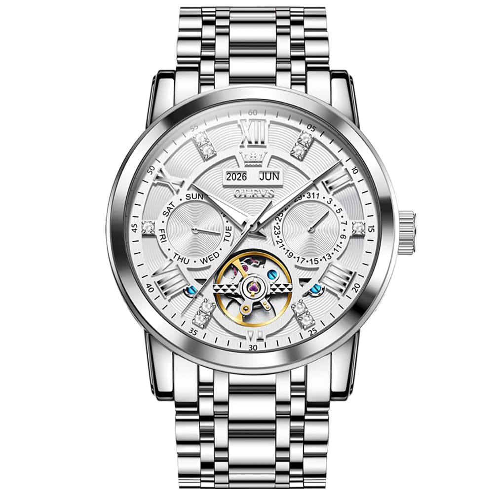 OLEVS 6701 Skeleton Automatic Mechanical Stainless Steel Watch For Men