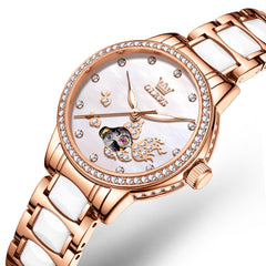 OLEVS 7001 Koi Skeleton Ceramic Mechanical Watch for Women