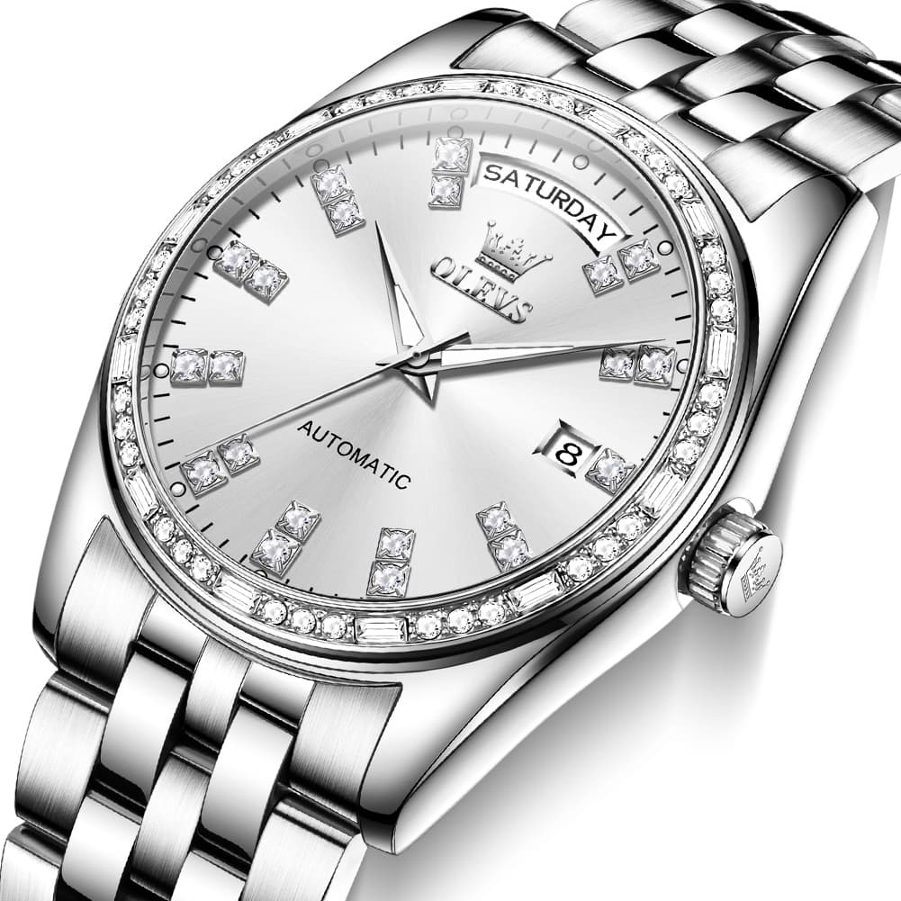 OLEVS Diamond Bezel Day Date Automatic Mechanical Watch 9802 for Men