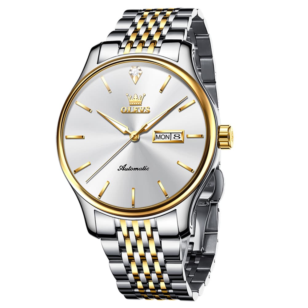 OLEVS Minimalist Diamond Dial Day Date Automatic Watch 9960 for Men