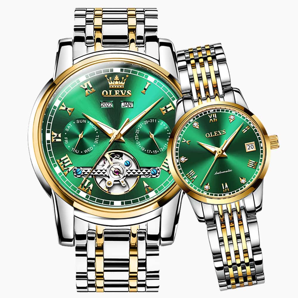 OLEVS 6607 Open Heart Automatic Mechanical Couple Watch Set