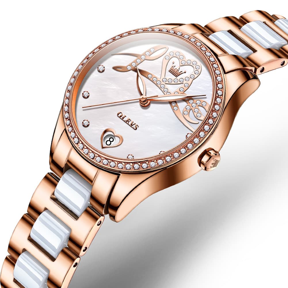 OLEVS 6686 Romantic Love Dial Ceramic Mechanical Watch for Women
