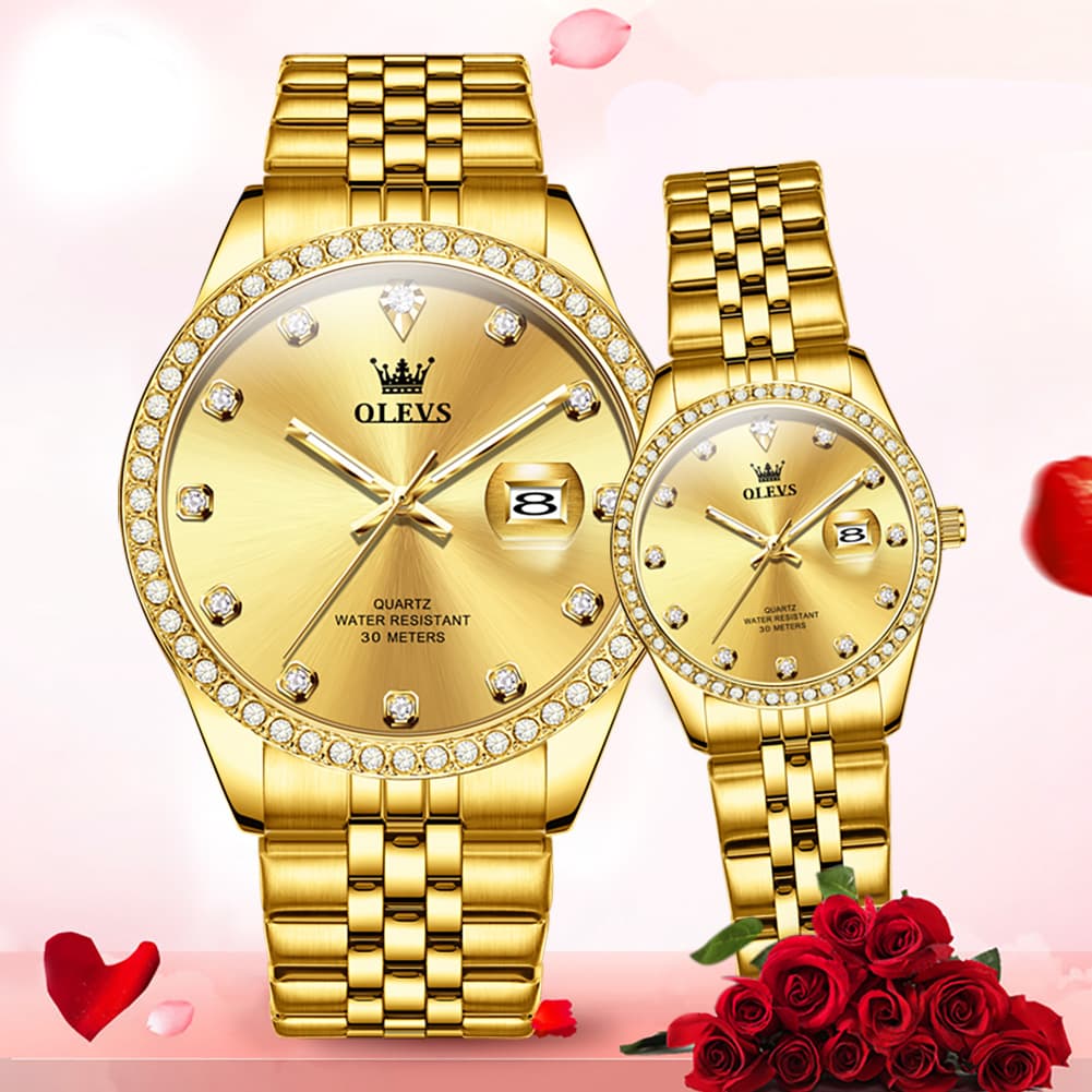 OLEVS 3629Q Diamond Bezel Quartz Couple Watches Set