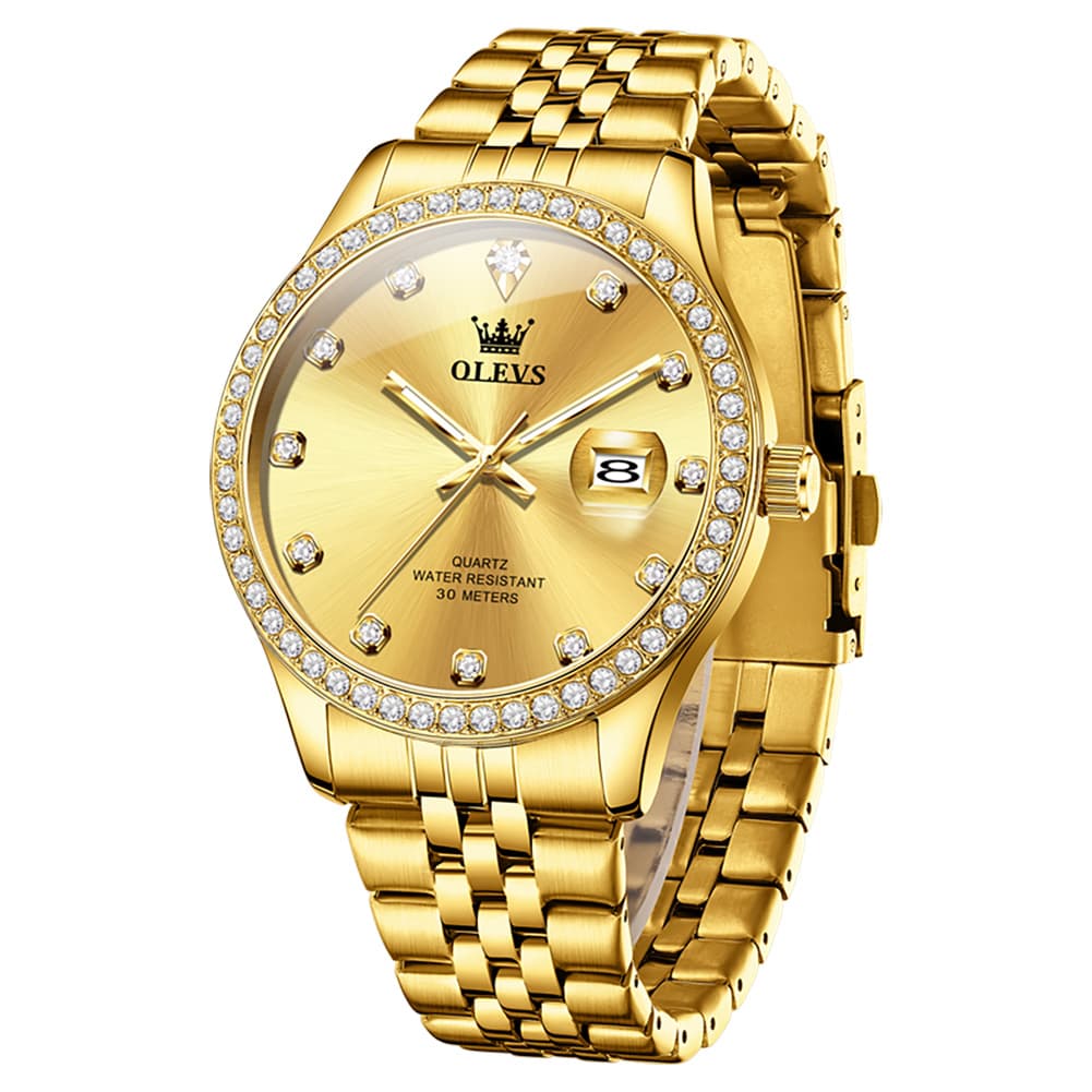 OLEVS 3629 Diamond Bezel Quartz Steel Watch for Men