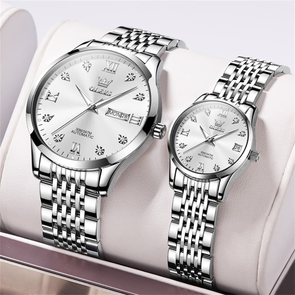 OLEVS 6673 Diamond Automatic Couple Watches Set