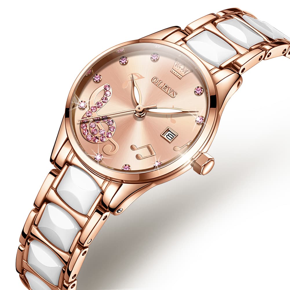 OLEVS 3605 Ceramic Musical Note Quartz Watch for Women