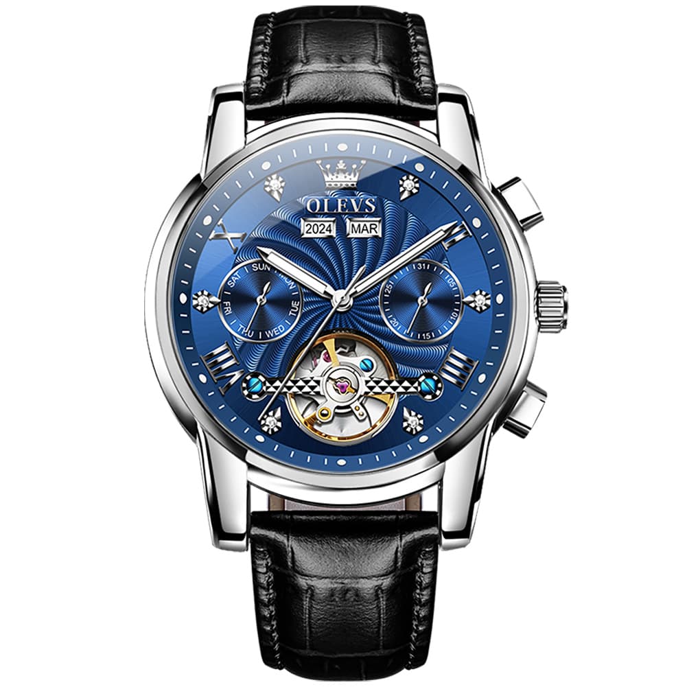 OLEVS 7088 Open Heart Leather Automatic Watch For Men