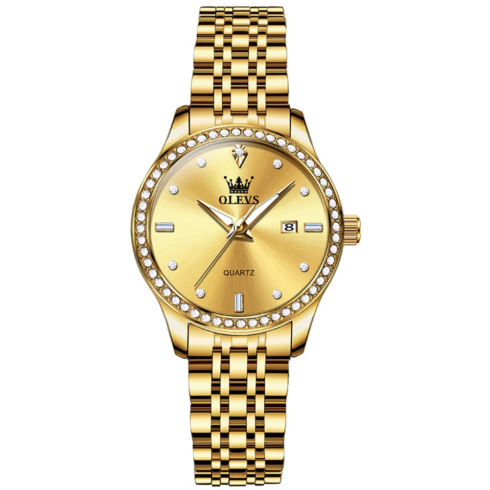 OLEVS 3625 Diamond Bezel Quartz Steel Watch for Women