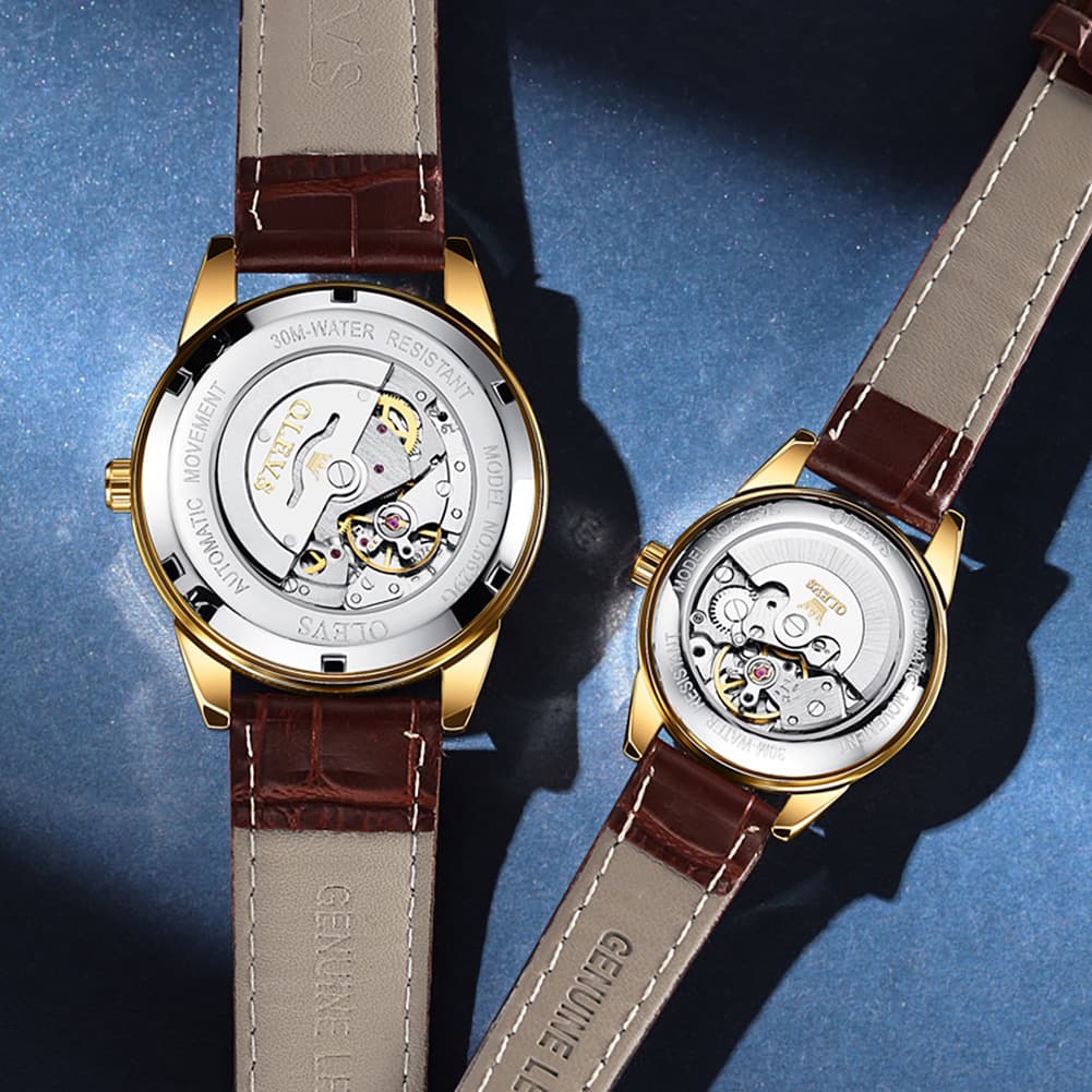 OLEVS 6629 Minimalist Mechanical Couple Watches Set