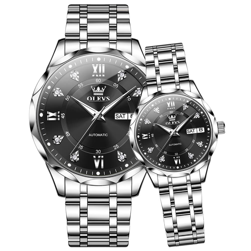 OLEVS 6727 Automatic Diamond Mechanical Watch Set For Couples