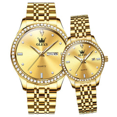 OLEVS 3625N Diamond Bezel Quartz Couple Watches Set