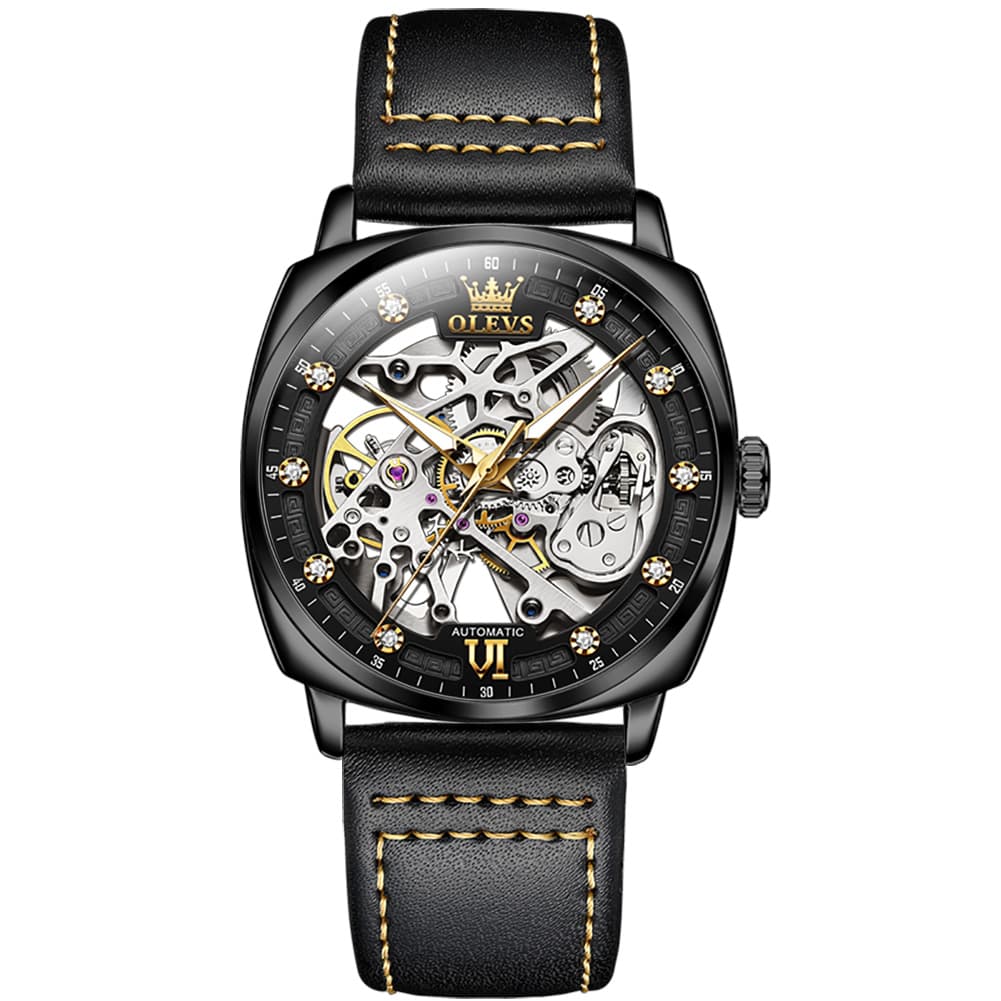 OLEVS 6651 Tonneau Skeleton Mechanical Watch for Men