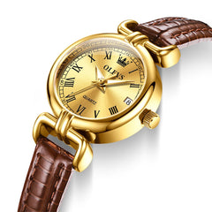 OLEVS Women Vintage Dress Watch Petite 24mm Leather Strap Date Quartz 5645