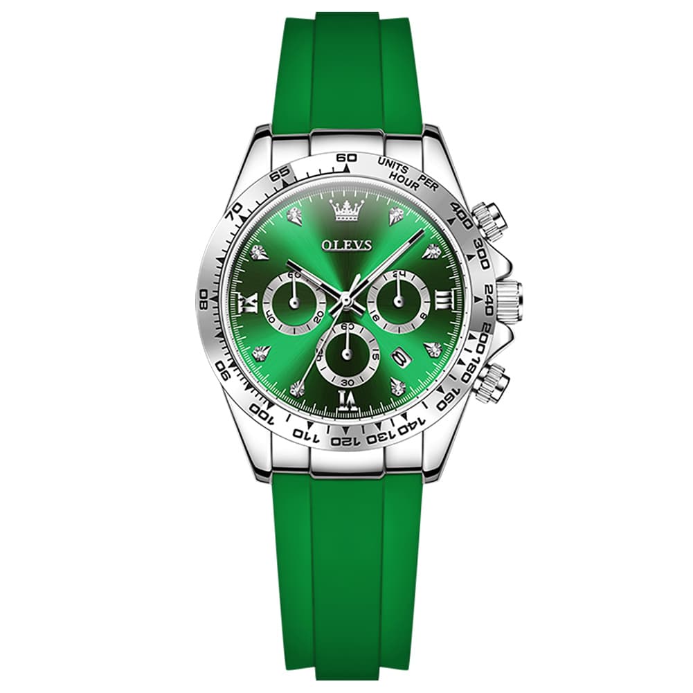 OLEVS Women Chronograph Watch Silicone Sport Strap Date Quartz 5618
