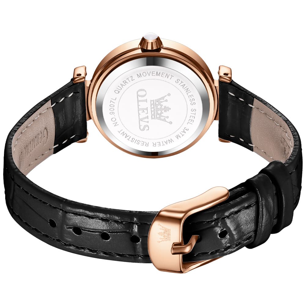OLEVS 9007 Rainbow Bezel Mother of Pearl Leather Quartz Watch for Women
