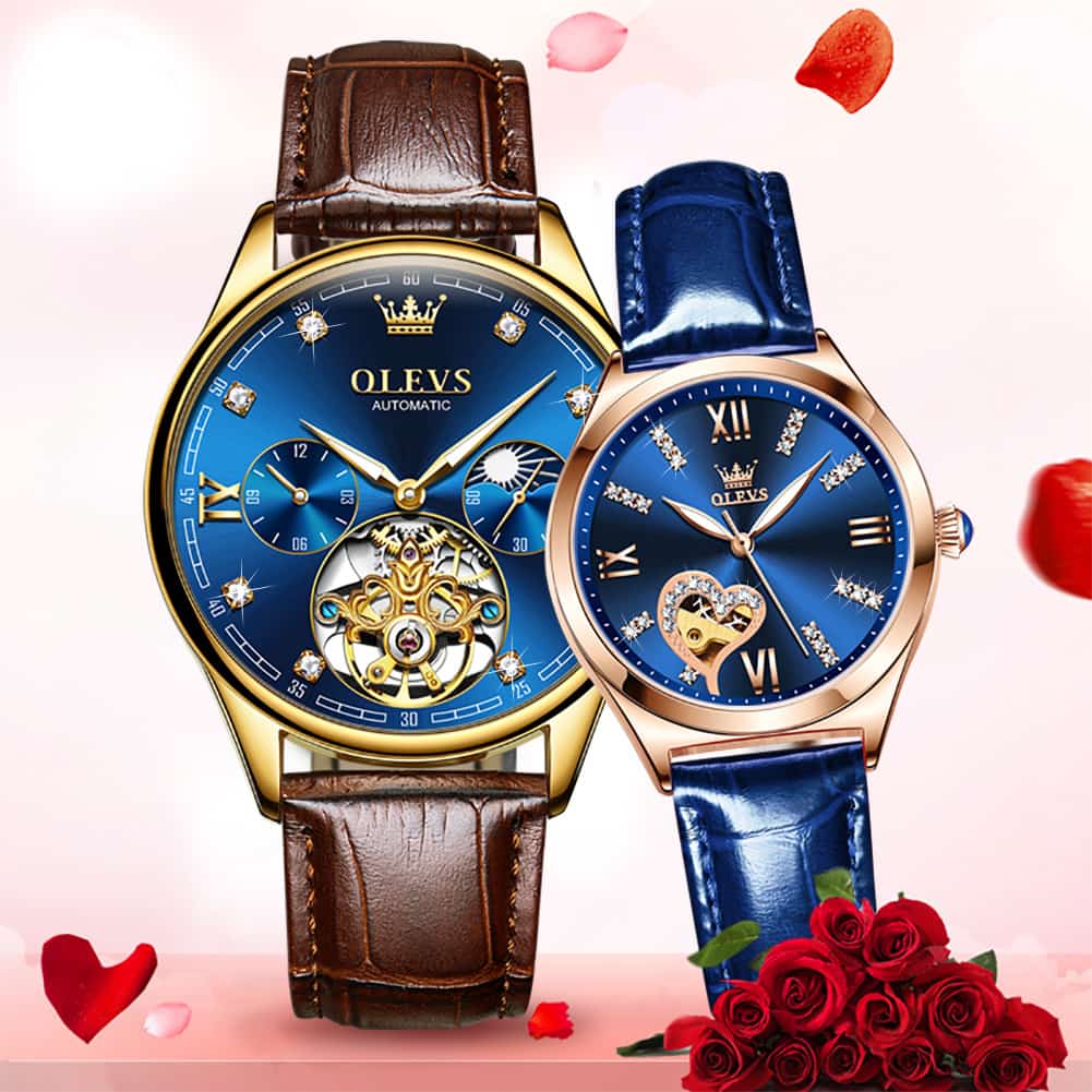 OLEVS 3601 Romantic Open Heart Automatic Couple Watch Set