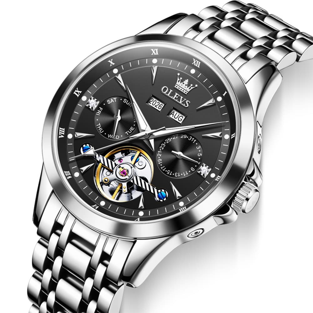 OLEVS 7091 Double Open Heart Multi-Function Automatic Watch For Men