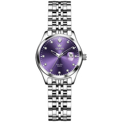 OLEVS 5649 Diamond Starry Dial Quartz Watch Calendar Stainless Steel Bracelet Timeless Timepiece for Women