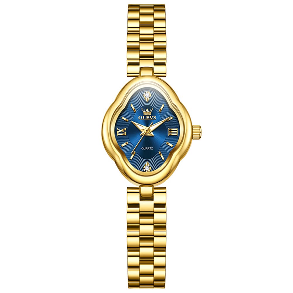 OLEVS 5666 Petal Case Vintage Dress Watch Gold Bracelet Quartz Jewelry Timepiece for Women