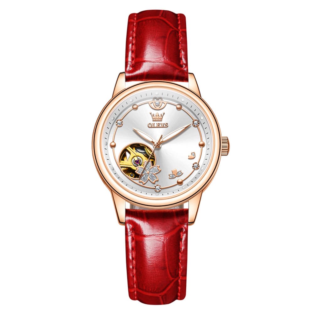 OLEVS 6732 Automatic Open Heart Diamond Watch For Women