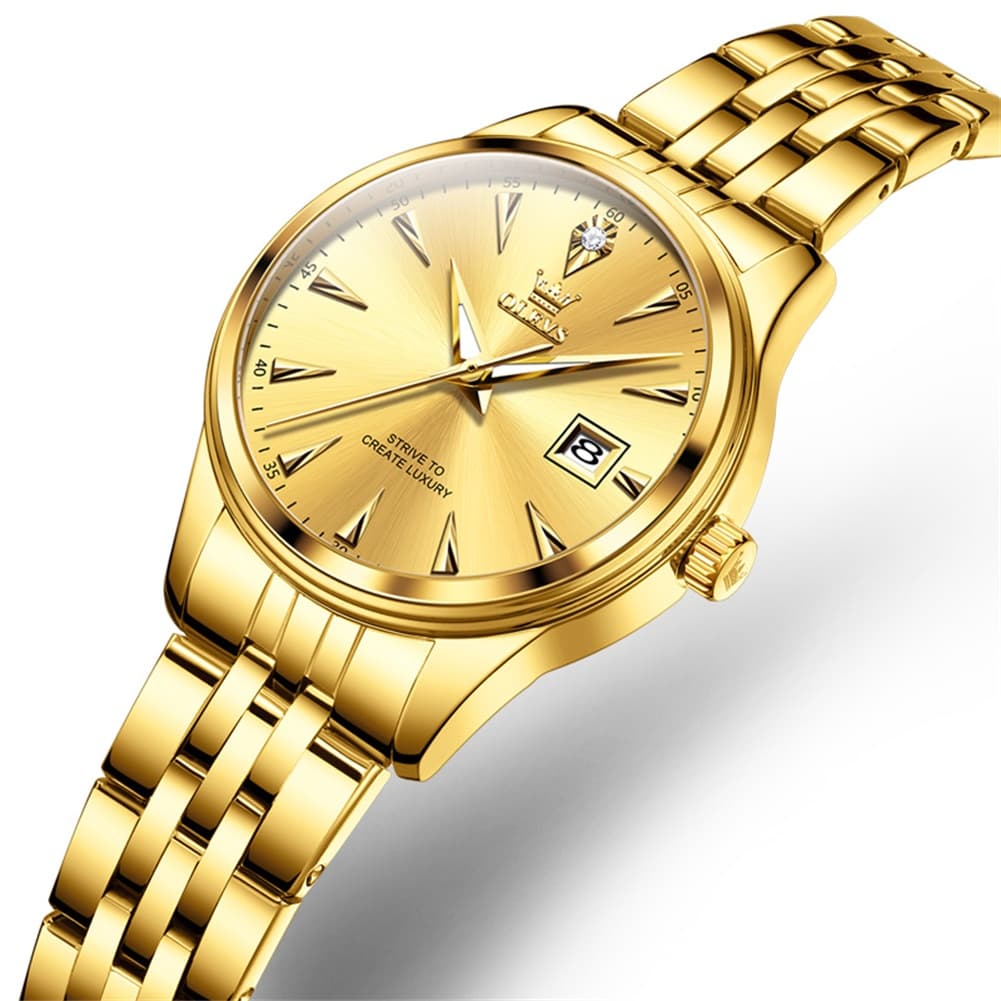 OLEVS Couple Watch Faceted Crystal Two Tone Stainless Steel Date Quartz 5598