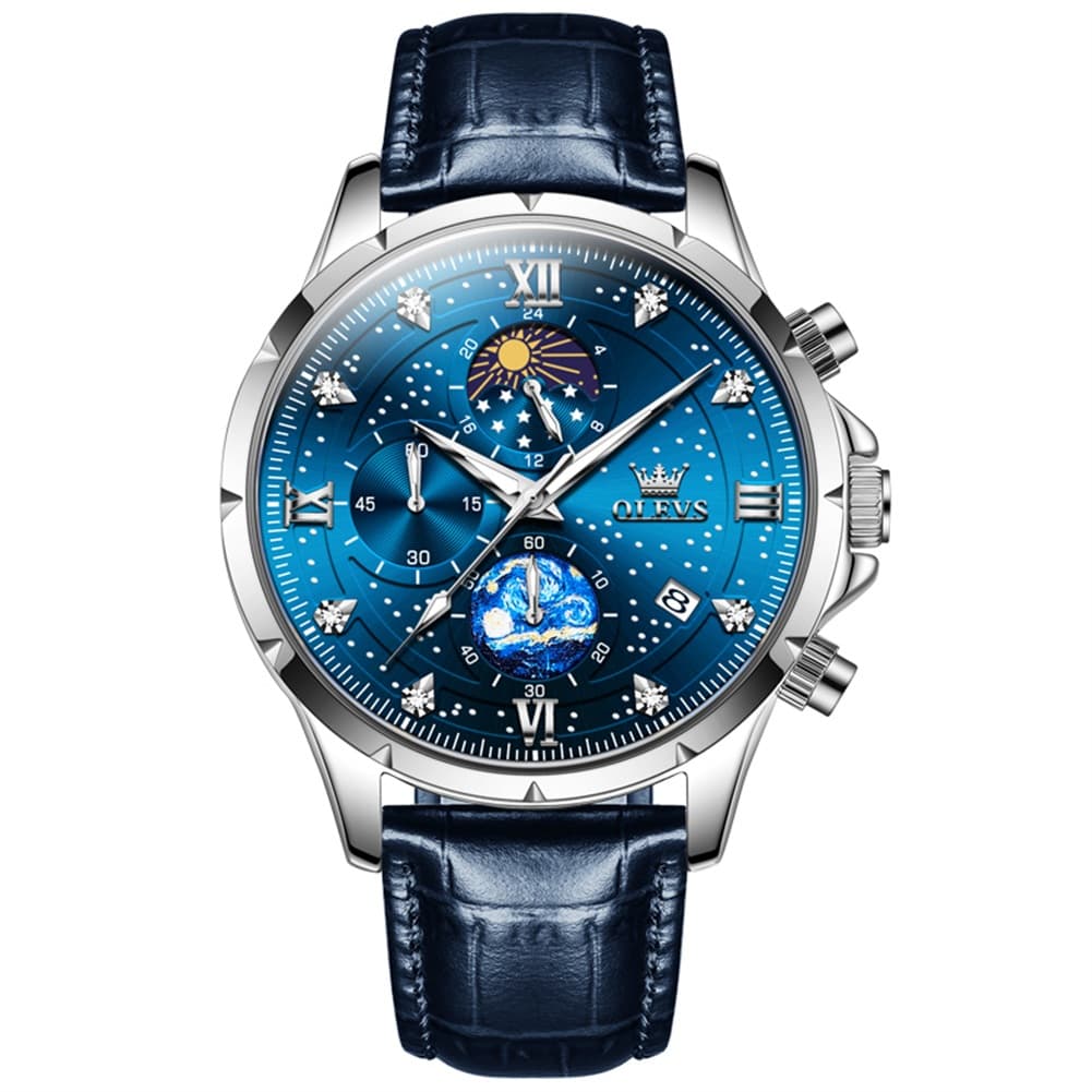 OLEVS 9807 Starry Moon Phase Chronograph Quartz Watch for Men